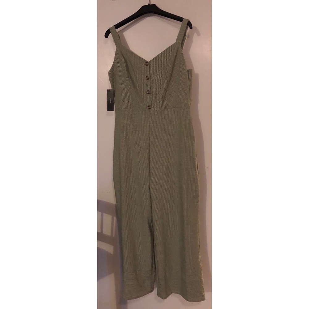 Lulus Tell Me Lines Sage Green Striped  Jumpsuit